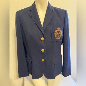 VTG‎ LRL Ralph Lauren Jacket Crest Crown Gold Buttons Wool Navy 10P 10 Petite 8